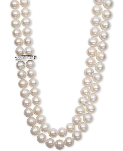 Belle de Mer white Cultured Freshwater Pearl (8-1/2mm) and Cubic Zirconia Double Strand Necklace