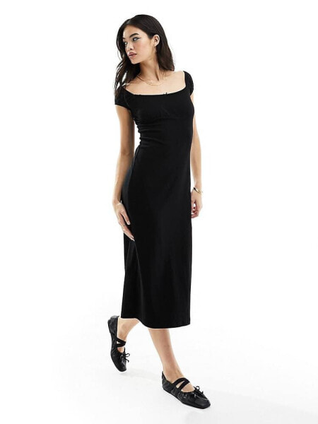 Miss Selfridge milkmaid midi dress in black