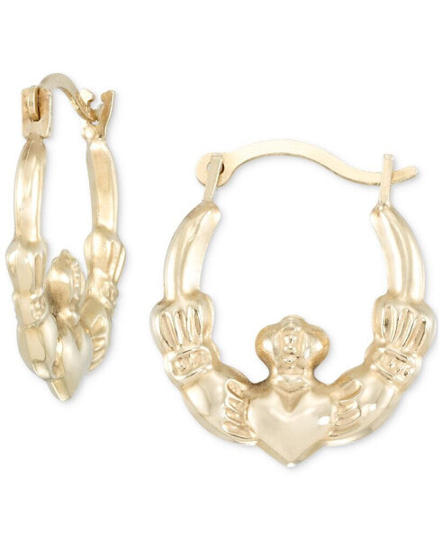Claddagh Round Hoop Earrings in 14k Gold, 3/8"