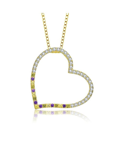 Sterling Silver with Round Cubic Zirconia Thin Open Heart Frame Necklace