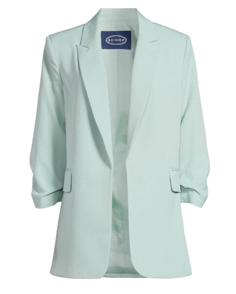 Scoop Women's Relaxed Fit Scrunch 3/4 Sleeve Blazer jacket Teal Medium 8-10