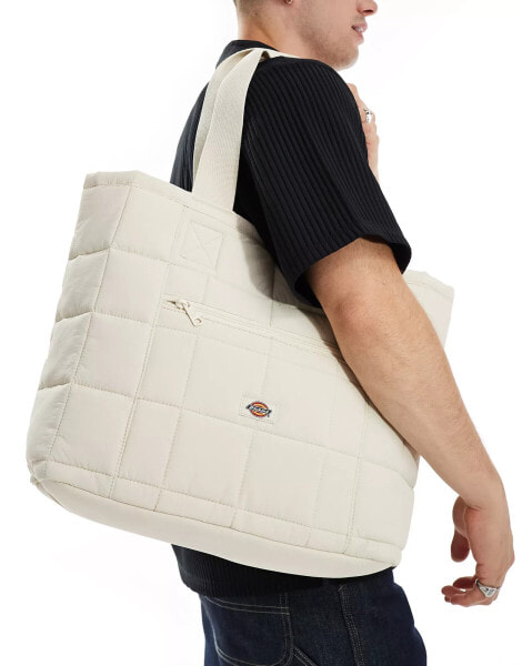 Dickies thorsby quilted tote bag in off white