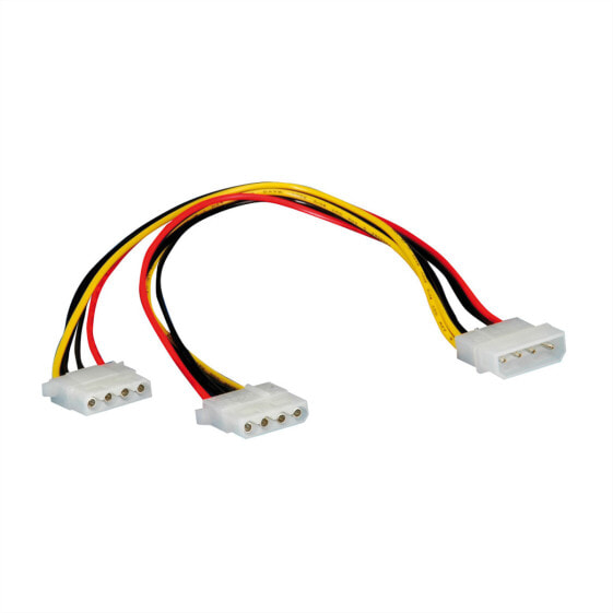 ROLINE Internal Y-Power Cable - 4-pin HDD to 2x 4-pin HDD 0.3 m - 0.3 m - Molex (4-pin) - 2 x Molex (4-pin) - Male - Female - Black - Red - White - Yellow