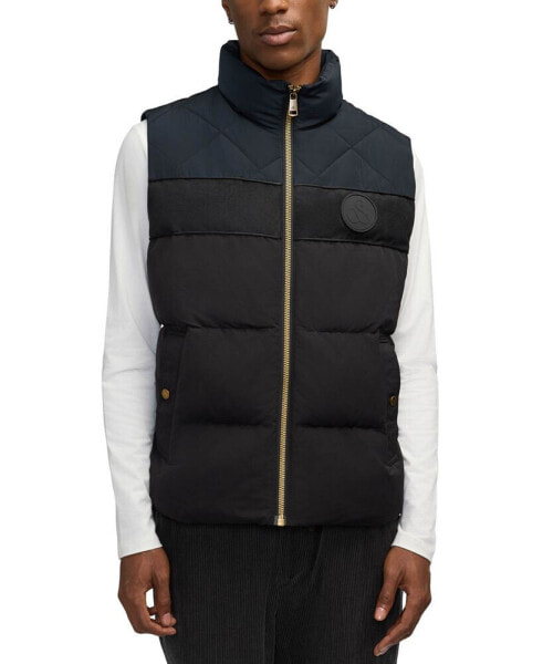 Men's Ovela Quilted Colorblocked Mixed-Media Full-Zip Vest