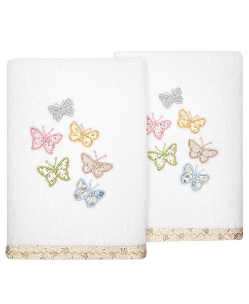 Textiles Turkish Cotton Mariposa Embellished Hand Towel Set, 2 Piece