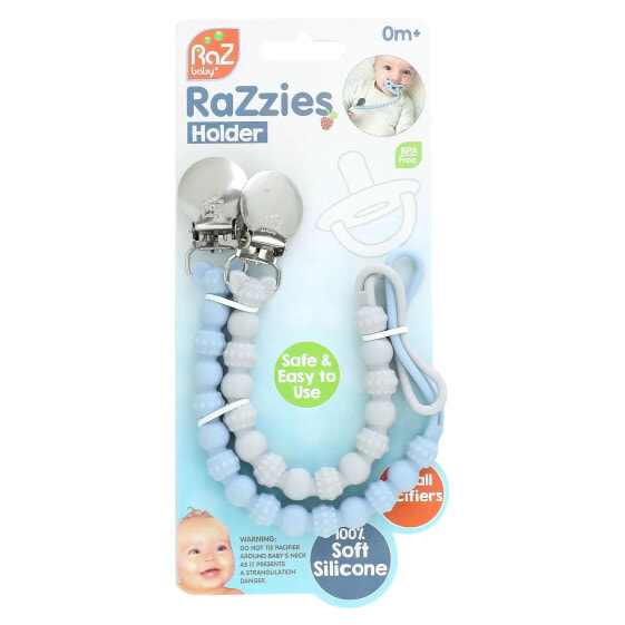 RaZzies Pacifier Holder, 0m+, Blue/Grey, 2 Holders