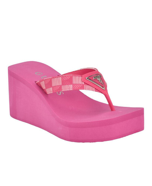 Women's Demmey Logo Thong Square Toe Wedge Sandals