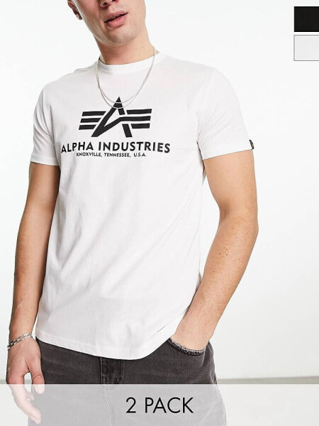 Alpha Industries 2 pack logo basic t-shirt in black/white