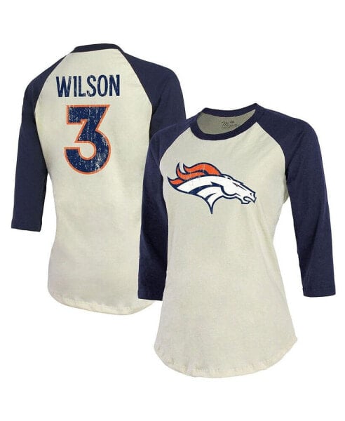 Women's Threads Russell Wilson Cream, Navy Denver Broncos Name & Number Raglan 3/4 Sleeve T-shirt