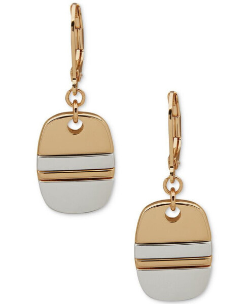 Two-Tone Square Dangle Dog Tag Drop Earrings