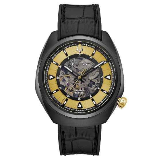 Bulova Grammy Automatic Mens Stainless Steel with Black Leather & FKM Rubber ...