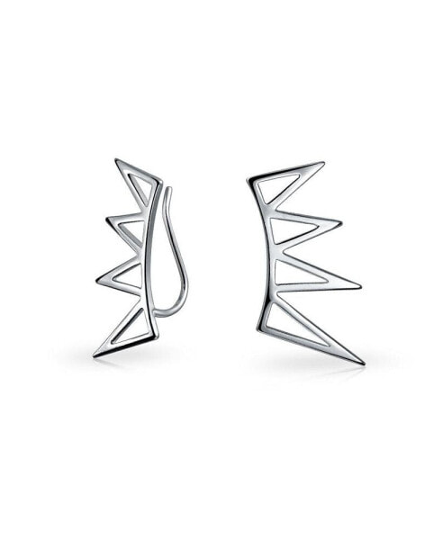 Boho Trendy Minimalist Geometric Pyramid Spike Triangles Crawlers Ear Pin Warp Climbers Earrings For Women Teen .925 Sterling Silver