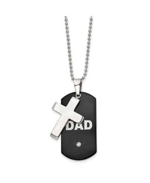 Black IP-plated CZ DAD Dog Tag and Cross Pendant Ball Chain