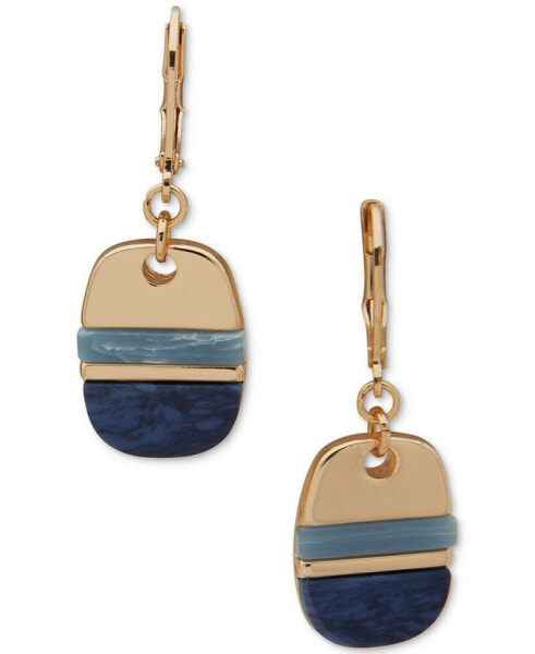 Gold-Tone Stone Inlay Dog Tag Drop Earrings