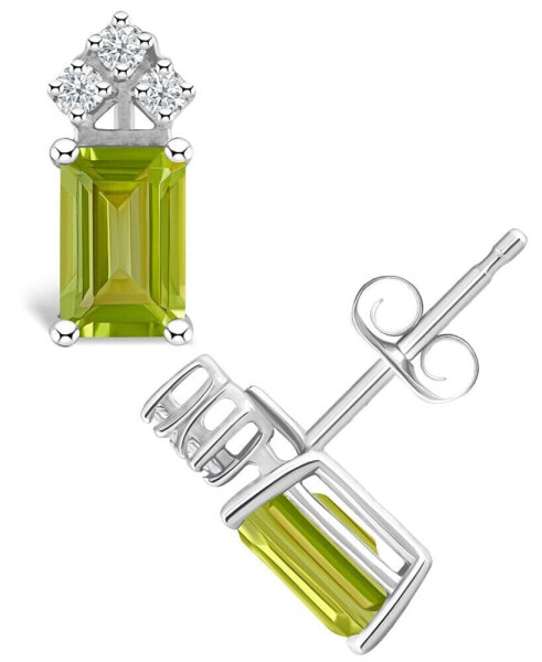 Peridot (1-3/8 ct. t.w.) and Diamond (1/8 ct. t.w.) Stud Earrings in 14K Yellow Gold or 14K White Gold