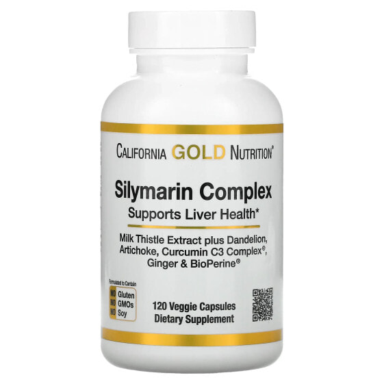 БАД для здоровья печени California Gold Nutrition Silymarin Complex, Молочоисточник Экстракт Плюс Одуванчик, Артишок, Куркумин C3 Комплекс, Имбирь и BioPerine, 360 Вегетарианских Капсул