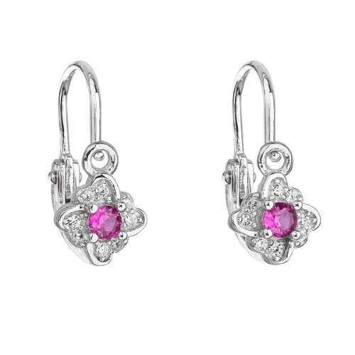 Silver children´s earrings with fuchsia zircons 11175.3