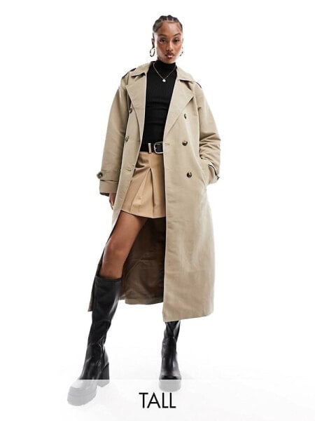 Vero Moda Tall longline belted trench coat in stone