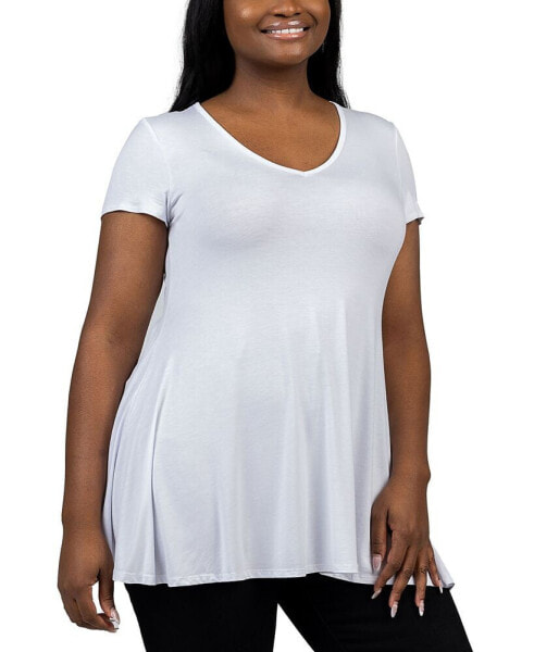 Plus Size Short Sleeve V-Neck Tunic Top