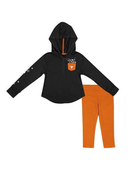 Спортивный костюм Colosseum для девочек Черно-Оранжевый, Texas Longhorns Набор с длинным рукавом, с худи и леггинсы
