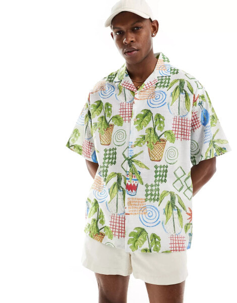 ASOS DESIGN oversized revere shirt in plant print