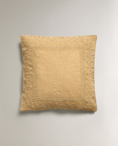 Embroidered linen cushion cover