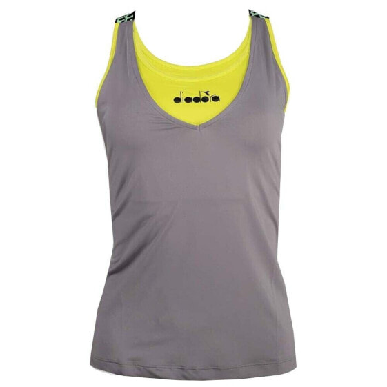 Diadora Clay Tennis Crew Neck Athletic Tank Top Womens Grey, Yellow Casual Athl