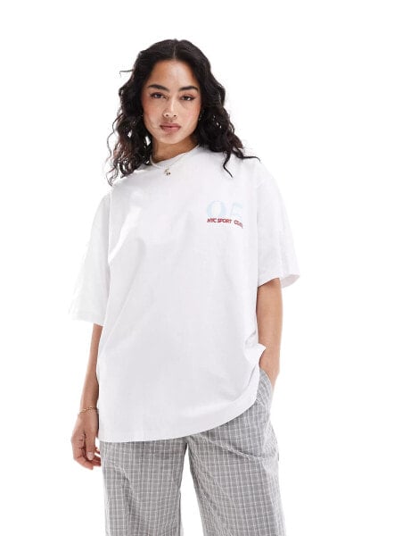 ASOS DESIGN oversized t-shirt with nyc sport resort graphic in white