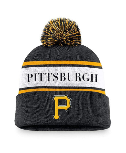 Men's Black Pittsburgh Pirates Team Stripe Peak Cuffed Knit Hat with Pom