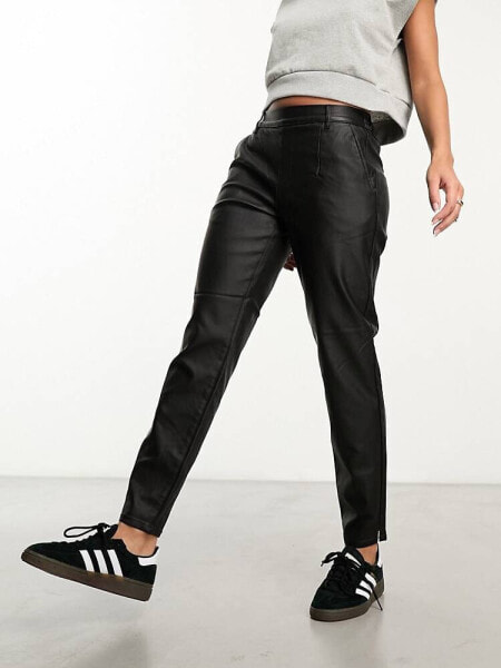 Object leather look tapered trousers in black