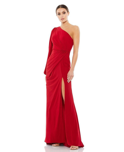 Women's Ieena One Shoulder Puff Sleeve Faux Wrap Gown