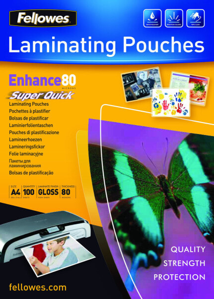 Fellowes SuperQuick A4 Glossy 80 Micron Laminating Pouch - Transparent - A4 - 216 mm - 1 mm - 303 mm - 100 pc(s)