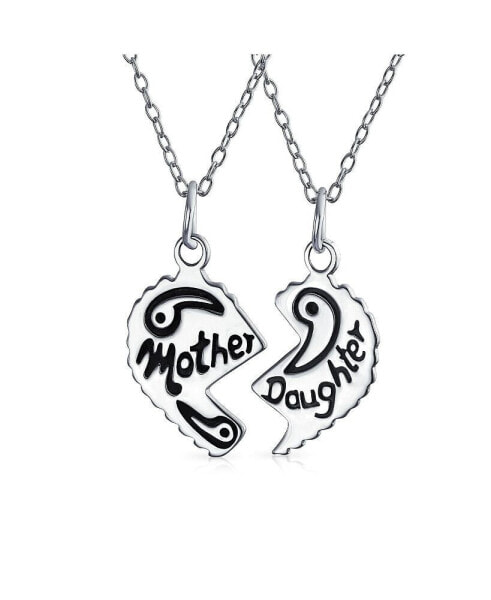 Best Friends 2 pcs Set BFF Split Heart Break Apart Puzzle Word Mother Daughter Pendant Necklace for Women Oxidized .925 Sterling Silver Customizable