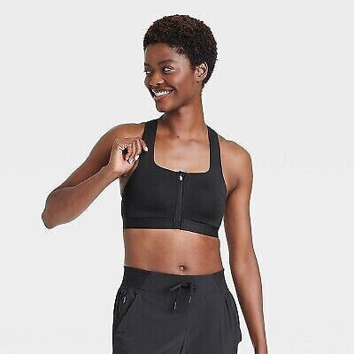 Women's High Support Sculpt Zip-Front Sports Bra - All in Motion Black 34DD