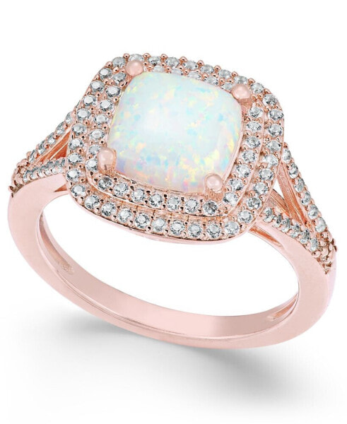 Lab-Grown Opal (1-3/8 ct. t.w.) and White Sapphire (1/2 ct. t.w.) Ring in 14k Rose Gold-Plated Sterling Silver