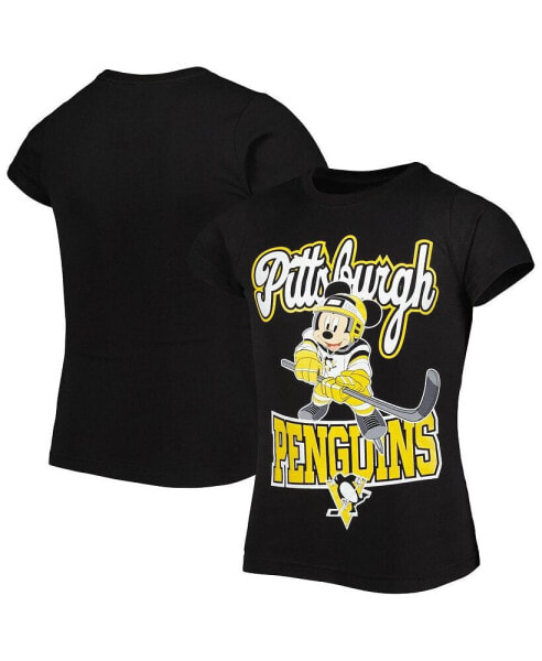 Big Girls Black Pittsburgh Penguins Mickey Mouse Go Team Go T-shirt