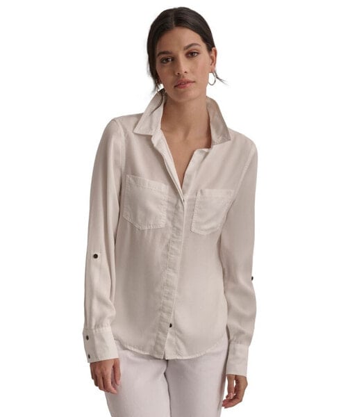 Women's Roll-Tab-Sleeve Button-Front Shirt