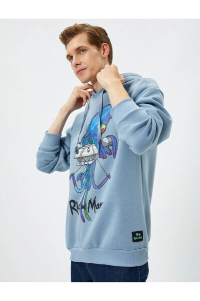 Rick And Morty Kapşonlu Oversize Sweatshirt Şardonlu Lisanslı Baskılı