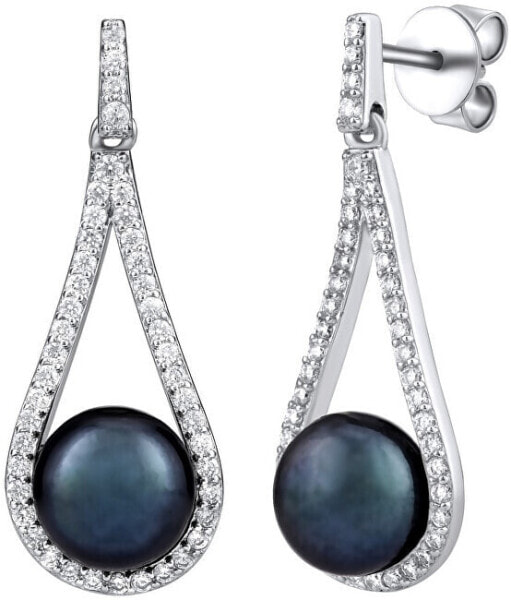 Luxury silver earrings with real black pearl LPSGRP19233B