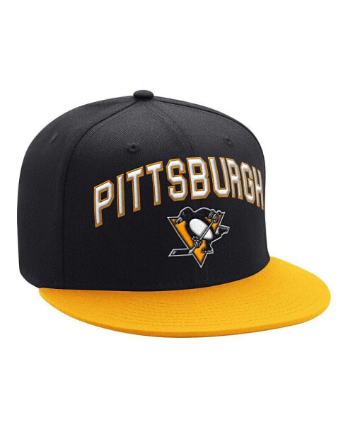 Men's Black, Gold Pittsburgh Penguins Arch Logo Two-Tone Snapback Hat