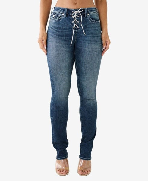 Women's Billie Lace Up Crystal Flap Straight Jeans