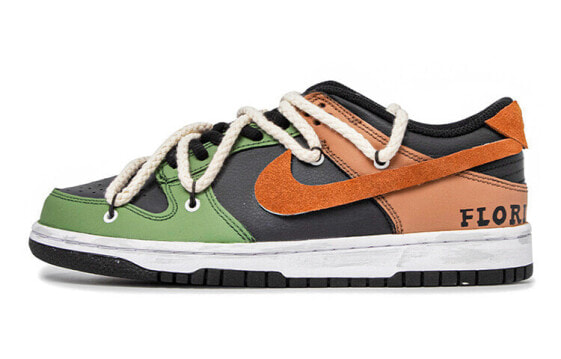 【定制球鞋】Nike Dunk Low (GS) 达芬奇定制 复古主题定制 FLORIDA 复古做旧 情侣 解构 低帮 板鞋 黑棕 / Кроссовки Nike Dunk Low DH9765-002