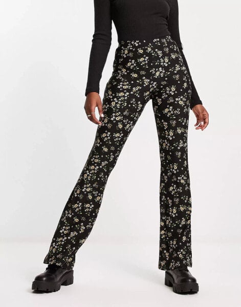 QED London flare trousers in black floral