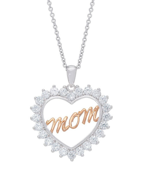Macy's women's Fine Silver Plated Cubic Zirconia Rose Colored Mom Pendant Necklace
