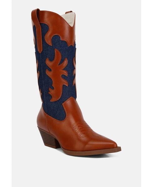 fallon faux leather patchwork cowboy boots