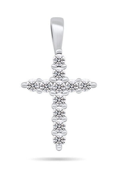 Sparkling silver pendant with zircons Cross PT68W