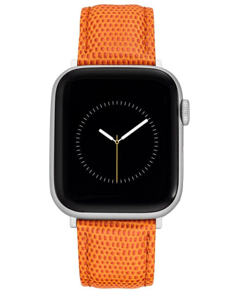 Ремешок для часов WITHit оранжевый из натуральной кожи с серебристыми корпусами из нержавеющей стали для Apple Watch 42 мм, 44 мм, 45 мм, Ultra 49 мм