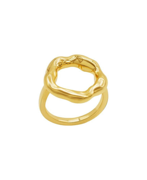 Tarnish Resistant 14K Gold-Plated Open Circle Hammered Ring