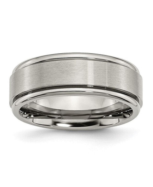 Titanium Brushed Center Ridged Edge Wedding Band Ring