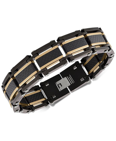 Two-Tone Square Link Bracelet in Black & Gold Ion-Plated Stainless Steel & Black Carbon Fiber, Created for Macy's